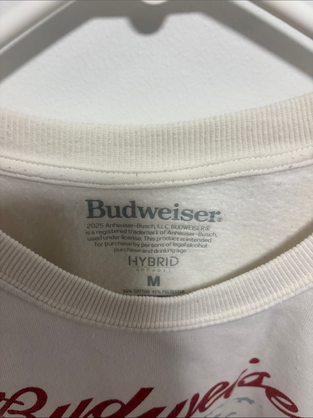 Budweiser White Crewneck Sweatshirt with Brown Horse Graphic Medium - Picture 3 of 3